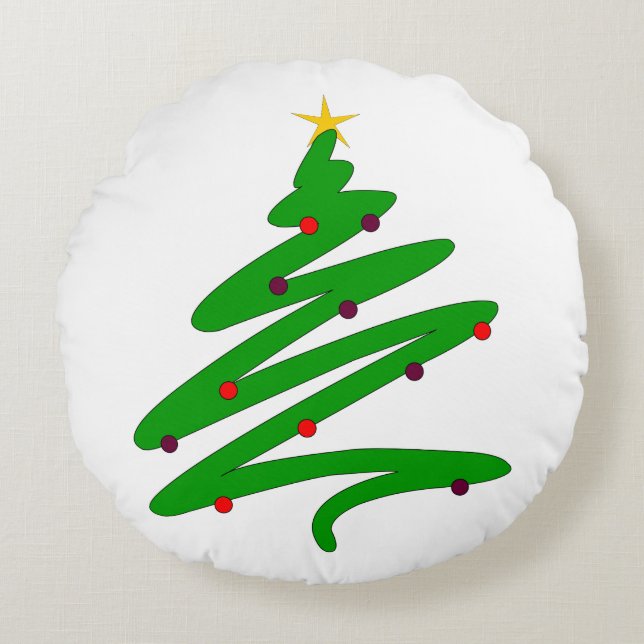 Green Christmas Tree Round Cushion (Front)