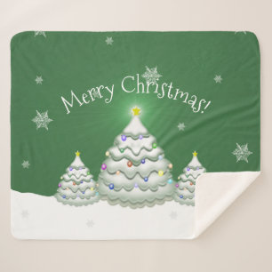 Green Christmas Tree Sherpa Blanket