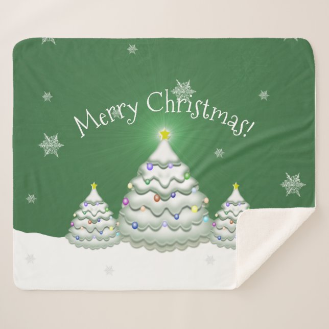 Green Christmas Tree Sherpa Blanket (Front (Horizontal))