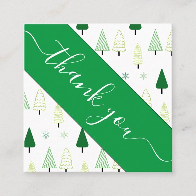 Green Christmas Tree & Snow Thank You Social Media Square Business Card (Front)