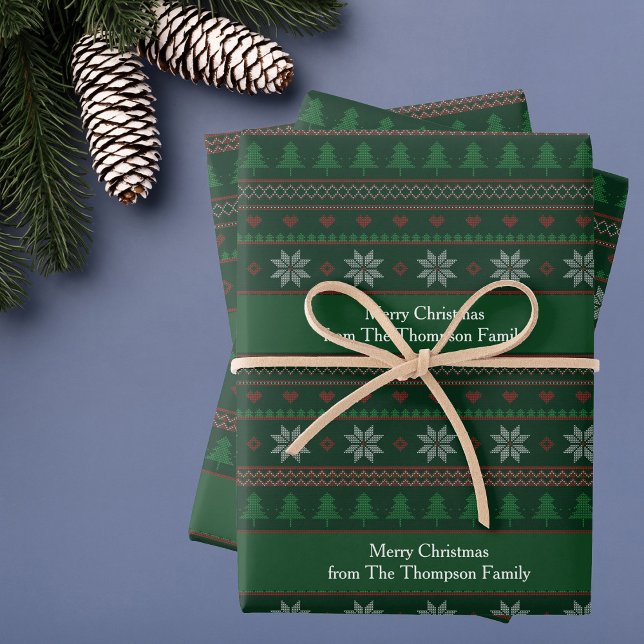 Green Christmas Tree Snowflakes Pattern Custom Wrapping Paper Sheet (Creator Uploaded)