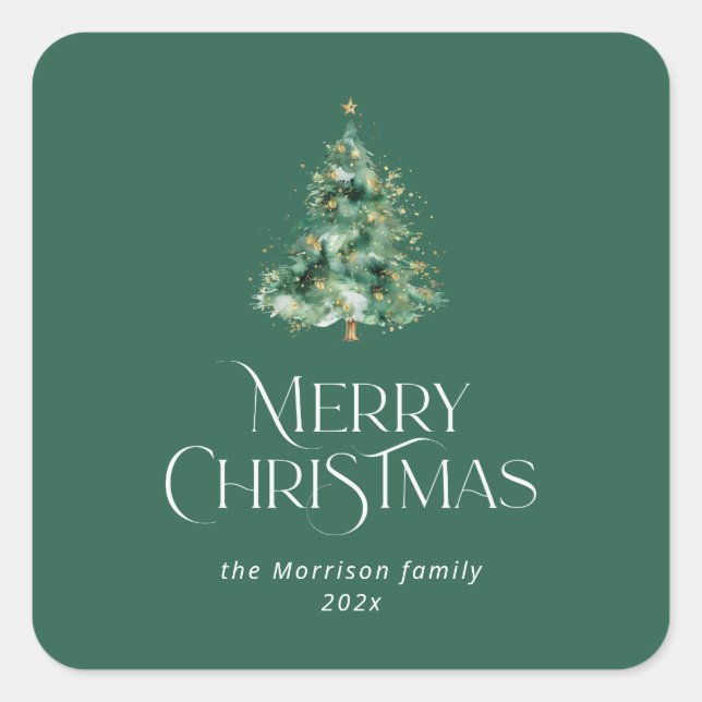 Green Christmas tree Square Sticker (Front)