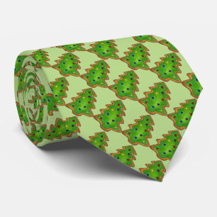 Green Christmas Tree Sugar Cookies Holiday Print Tie