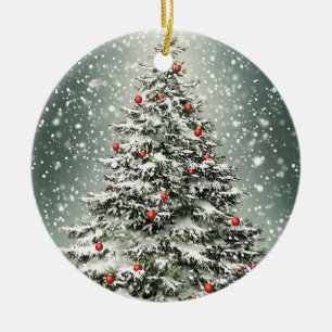 Green Christmas Tree White Snow Beautiful Ceramic Tree Decoration