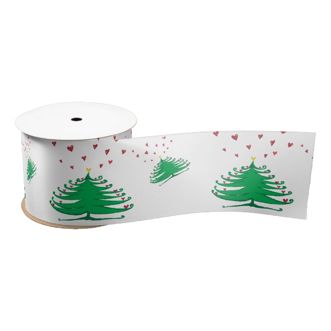 Green Christmas Tree  Wide Satin Ribbon, 2 Yard Satin Ribbon (Spool)