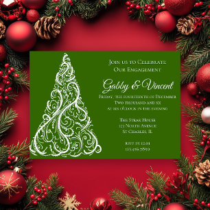 Green Christmas Tree Winter Engagement Party Invitation