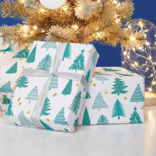 Green Christmas Tree Winter Forest Pattern Wrapping Paper