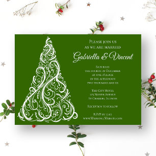 Green Christmas Tree Winter Wedding Invitation