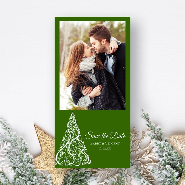 Green Christmas Tree Winter Wedding Save the Date (Creator Uploaded)