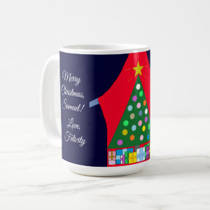 Green Christmas Tree with Blue Drapes: Coffee Mug
