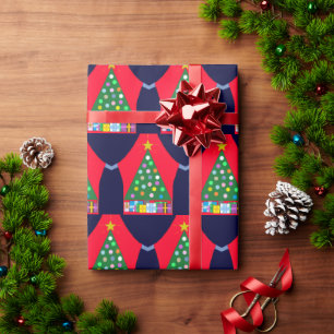 Green Christmas Tree with Blue Drapes: Wrapping Paper