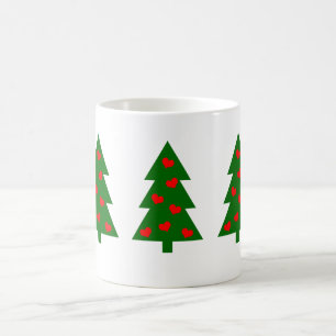 Green Christmas Tree With Red Hearts  Coffee Mug