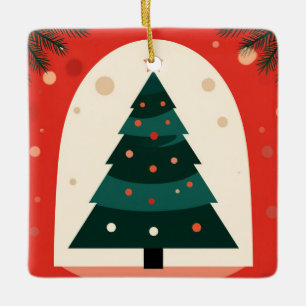 Green Christmas Tree With Red Holiday Ceramic Ornament