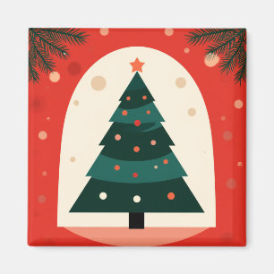 Green Christmas Tree With Red Holiday Magnet