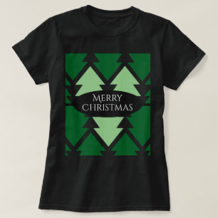 Green Christmas Trees Holiday Black T-Shirt