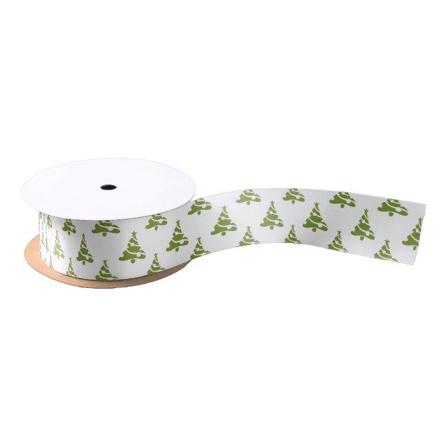 green christmas trees holiday pattern satin ribbon (Spool)