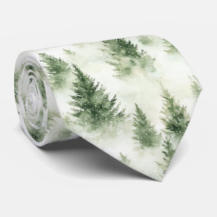 Green Christmas Trees In Snowstorm Tie