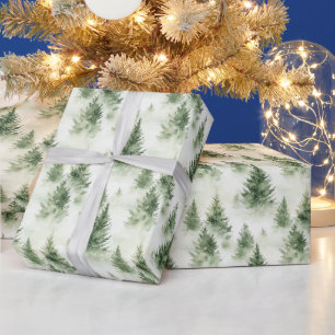 Green Christmas Trees On Pale Green Wrapping Paper