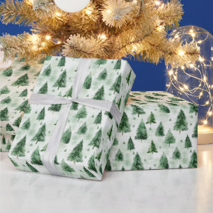 Green Christmas Trees On Pale Green Wrapping Paper