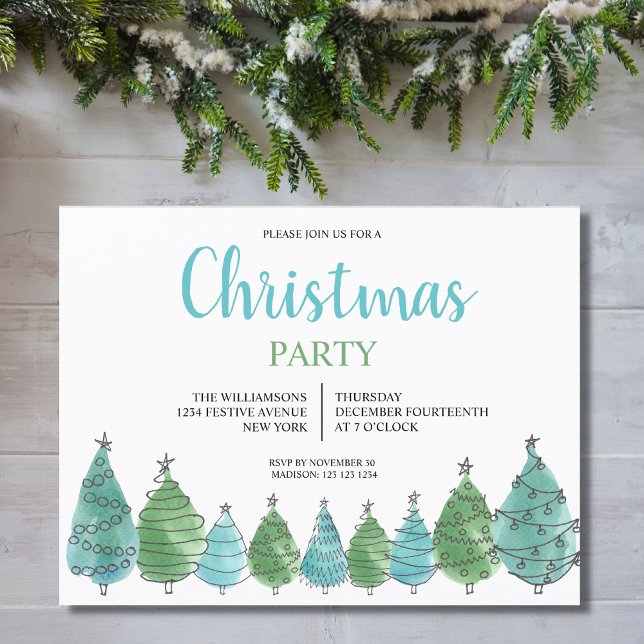 Green Christmas Trees Party Invitation Postcard (Creator Uploaded)