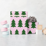 Green Christmas trees Paste Pink Wrapping Paper<br><div class="desc">Green Christmas trees Paste Pink Wrapping Paper.</div>