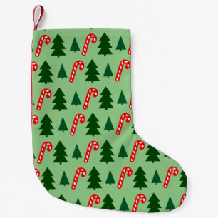 Green Christmas trees red Christmas sticks Small Christmas Stocking