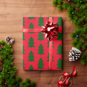 Green Christmas trees red Wrapping Paper