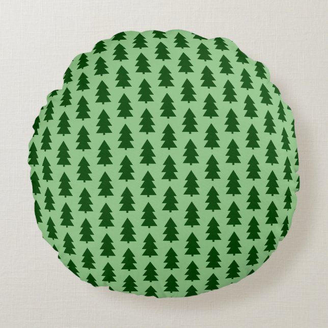 Green Christmas trees Round Cushion (Front)