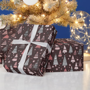 Green Christmas Trees Snowflakes Brown Christmas Wrapping Paper