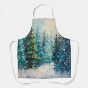 Green Christmas Trees Winter Forest Apron