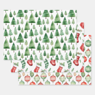Green Christmas Trees Wrapping Paper Sheet
