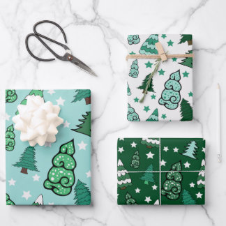 Green Christmas Trees Wrapping Paper Sheet