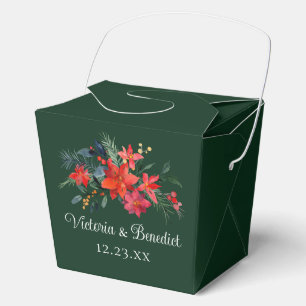 Green Christmas Wedding Red Poinsettia Floral Favour Box
