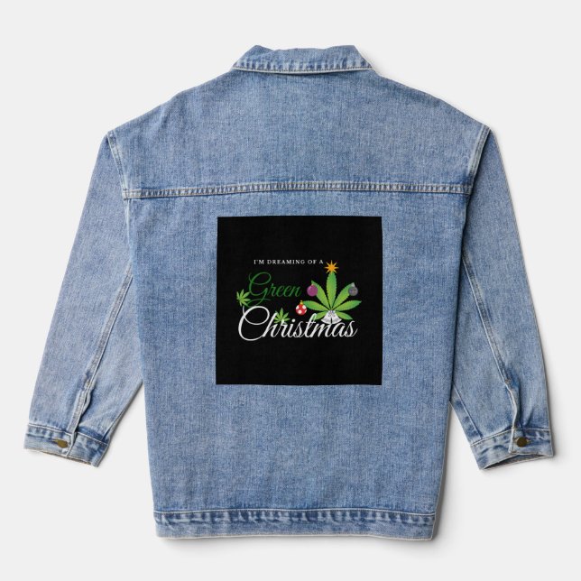 Green Christmas Weed Shirt Denim Jacket (Back)