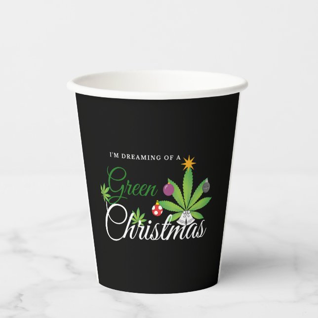 Green Christmas Weed Shirt Paper Cups (Front)