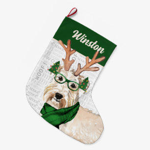 Green Christmas Wheaten Terrier with Dog's Name Large Christmas Stocking
