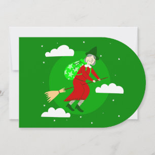 green christmas witch befana broomrider spookmas invitation