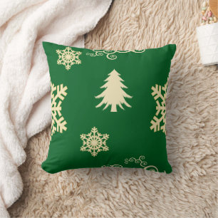 Green Christmas with Cream Snowflakes Cushion
