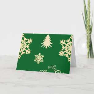 Green Christmas with Cream Snowflakes Holiday Card