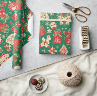 Green Christmas Wrapping Paper with Gift Pattern F