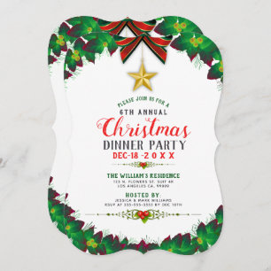 Green Christmas Wreath Dinner Party Invitation