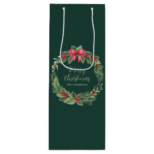 Green Christmas Wreath Name  Wine Gift Bag
