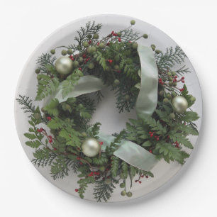 Green Christmas wreath Paper Plate
