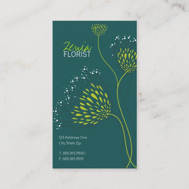 Green Chrysanthemum Flowers Elegant Chic Floral Business Card (Front)