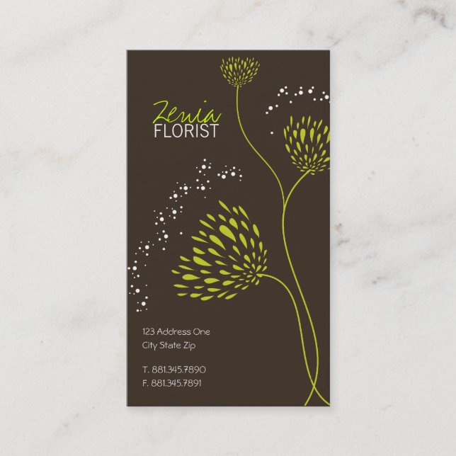 Green Chrysanthemum Flowers Elegant Chic Floral Business Card (Front)