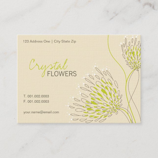 Green Chrysanthemum Flowers Elegant Chic Floral Business Card (Front)