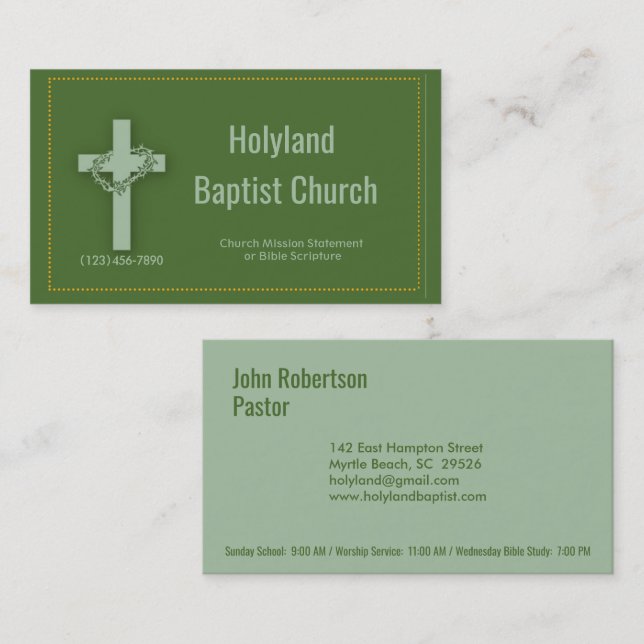 Green Church Cross Thorn Crown Business Cards (Front/Back)