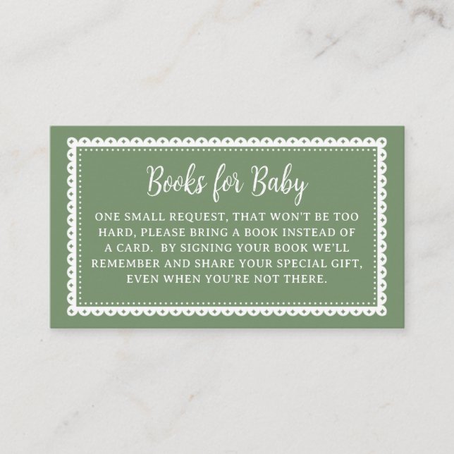 Green Cielito Lindo Baby Shower Books for Baby Enclosure Card (Front)