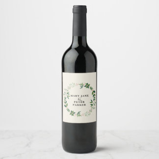 Green circle feminine floral wedding wine label