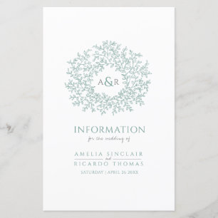 Green circle of leaves wedding guest information
